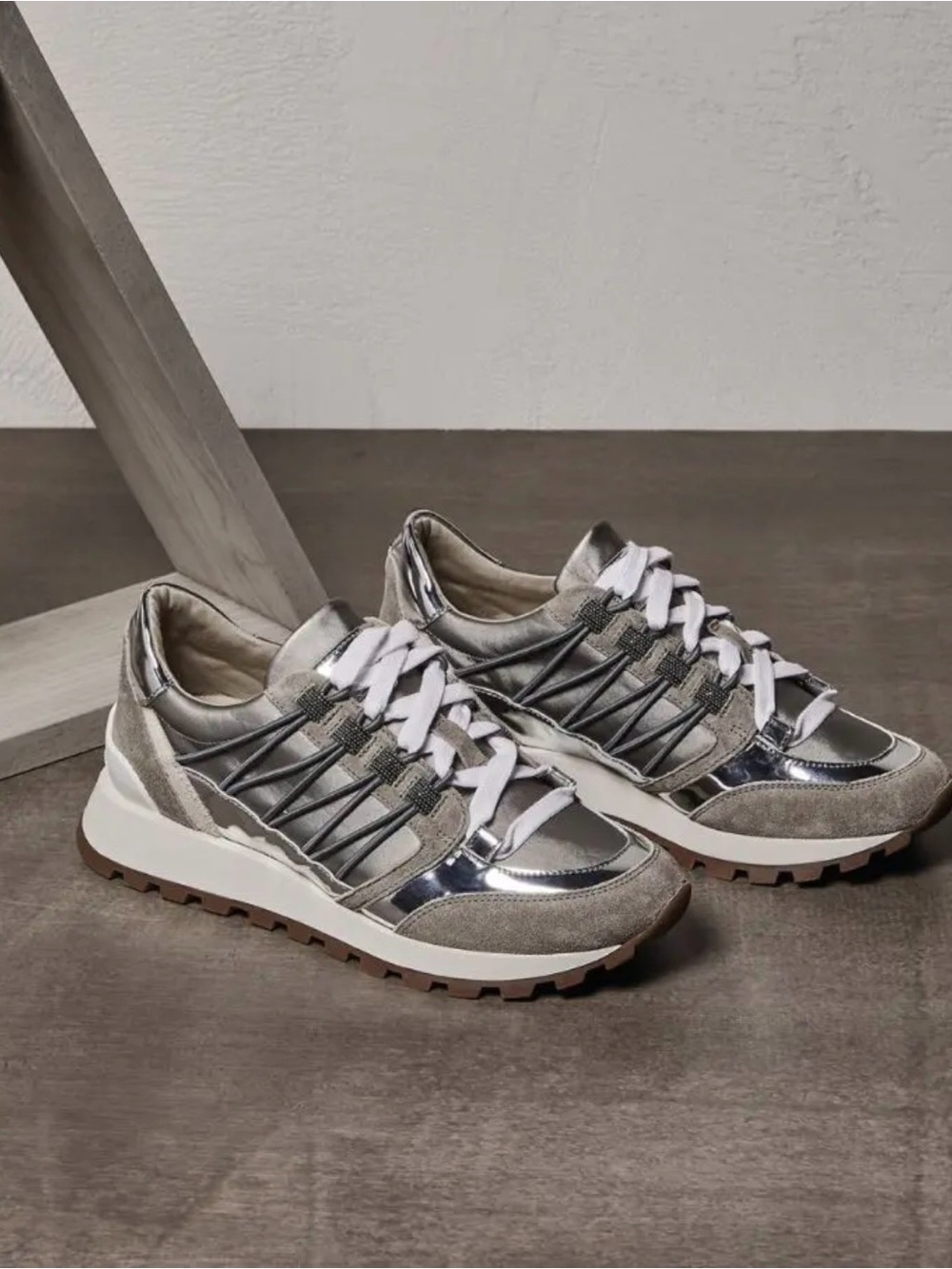 NWOT Brunello Cucinelli Metallic Leather Monili Runner Sneakers